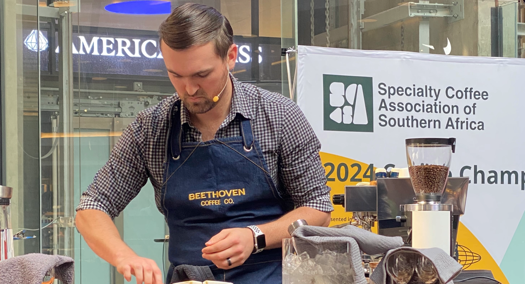 Trevor on the competition stage performing his routine.