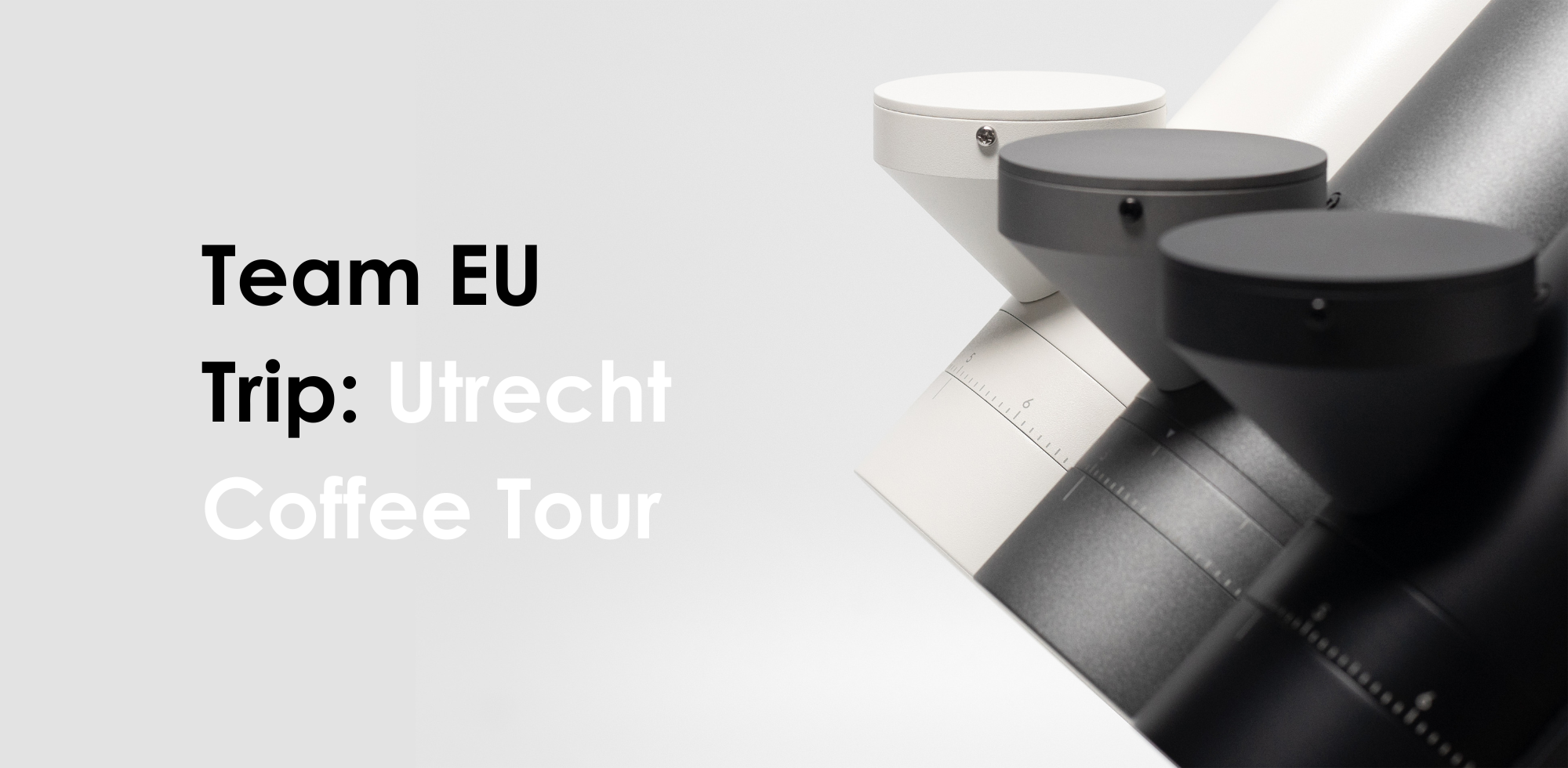 Text saying 'Team EU Trip: Utrecht Coffee Tour" against a gray background with three Orbits of different colors to the side